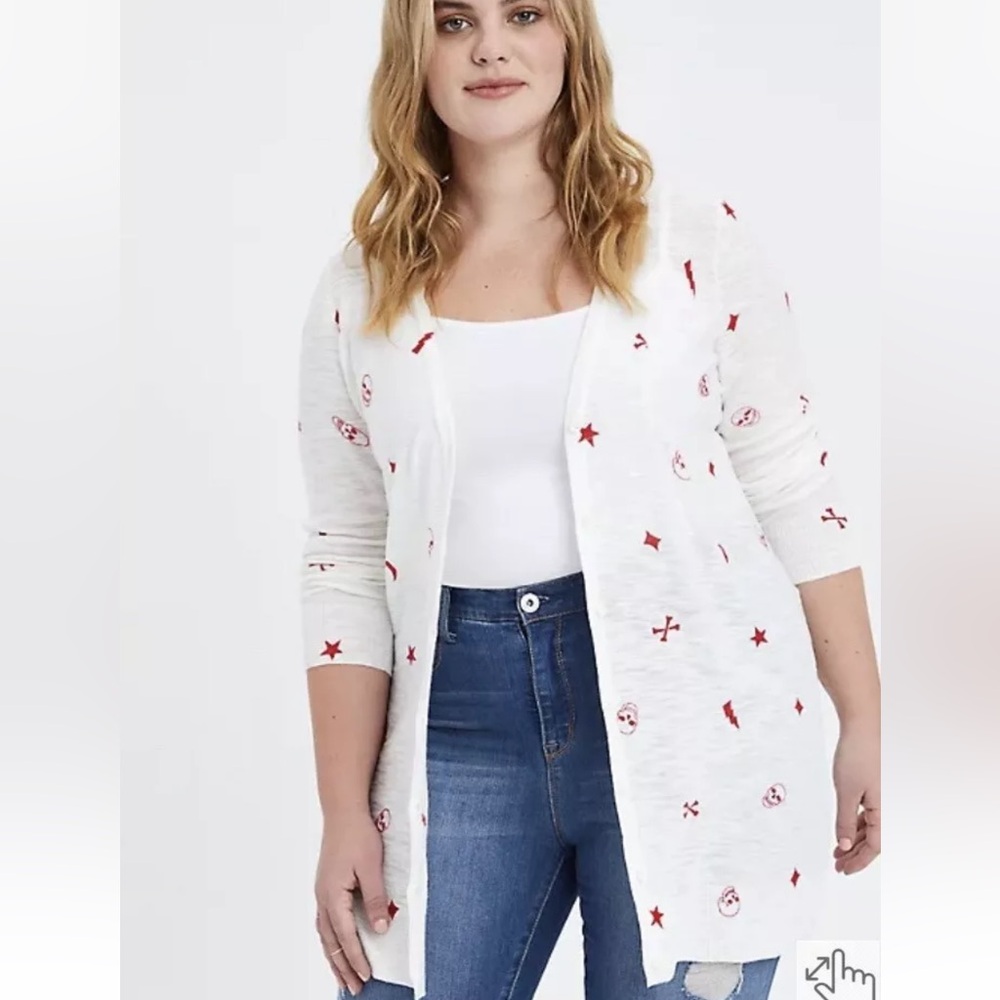 BUTTON FRONT CARDIGAN SWEATER - MYSTIC ICONS WHITE